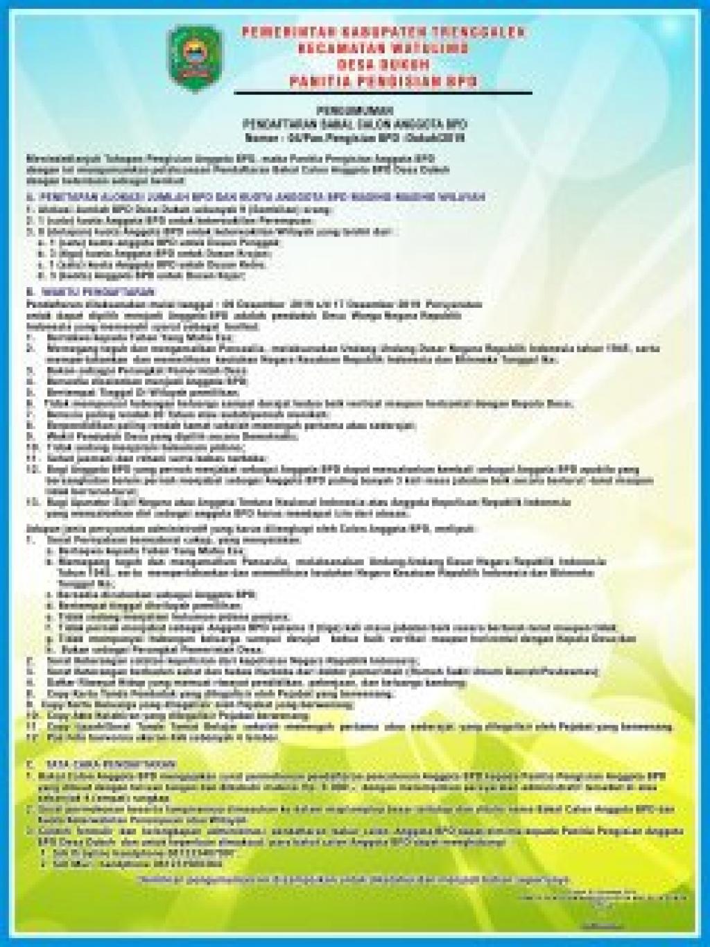 pengumuman pendaftaran calon BPD - Website Desa Dukuh